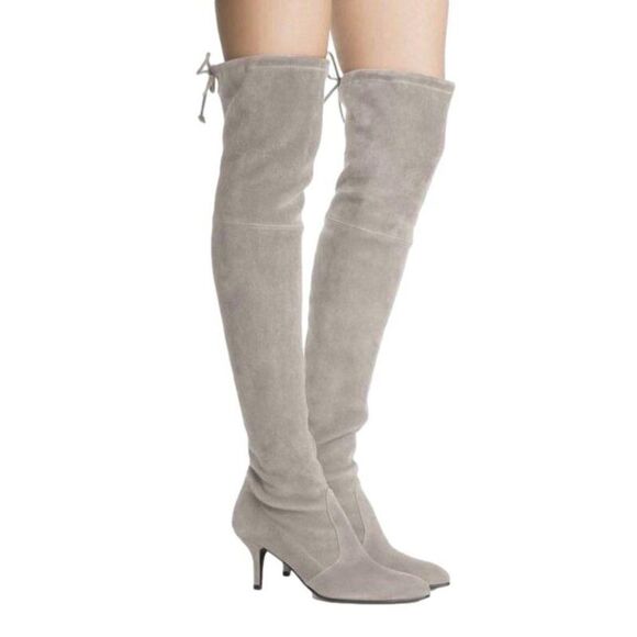 $798 New Stuart Weitzman Tiemodel Taupe Suede Over-The-Knee Boot - Picture 1 of 11